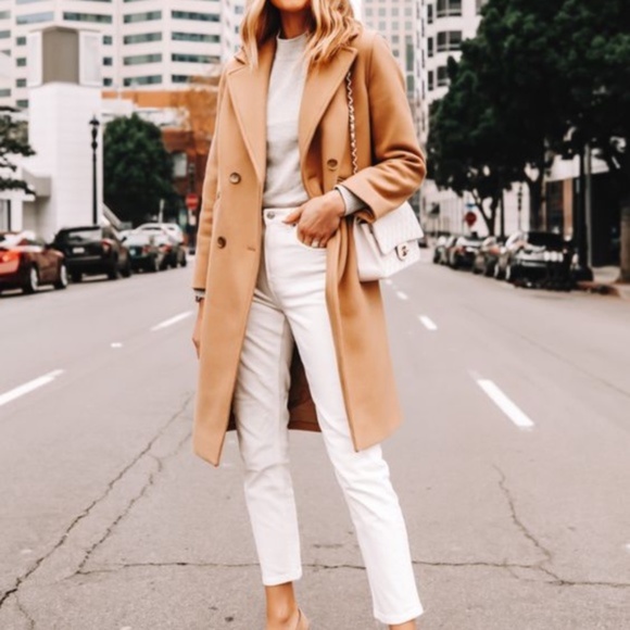 Camel khaki long trench peacoat tan oversized Button Jacket Minimalist - Picture 2 of 6